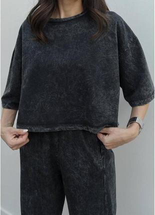 Костюм жіночий двонитка футболка оверсайз+штани палаццо виробник туреччина7 фото