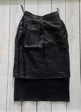 Черная кожаная юбка travilla, черная юбка миди с натуральной кожи8 фото