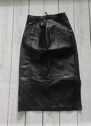 Черная кожаная юбка travilla, черная юбка миди с натуральной кожи5 фото