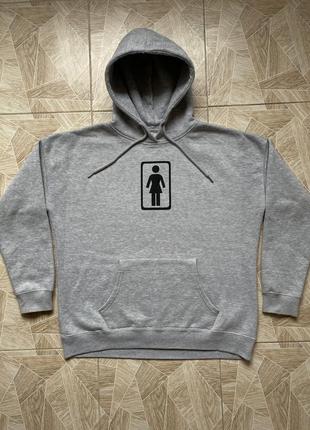 Худи y2k vintage skate girl skateboards middle logo grey hoodie