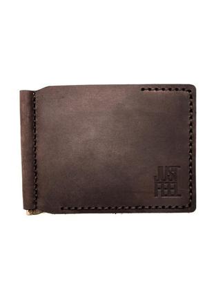 Зажим кожаный "moneyclip" brown just feel2 фото