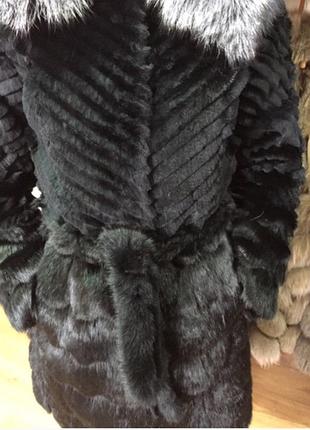 Шубка з хутра кролика, чорнобурка на капюшоні