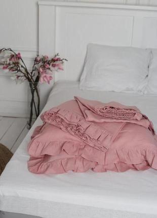 Крафтовое постельное белье из 100% льна з рюшами orchid1 фото