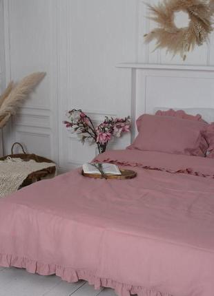 Крафтовое постельное белье из 100% льна з рюшами orchid4 фото