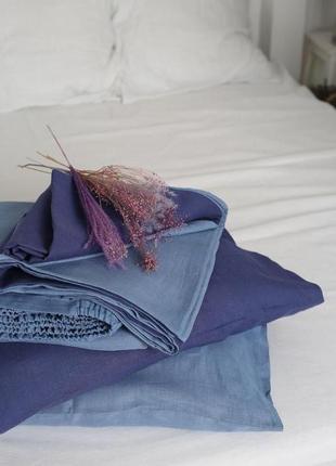 Крафтовое постельное белье из 100% льна двухцветная blue5 фото