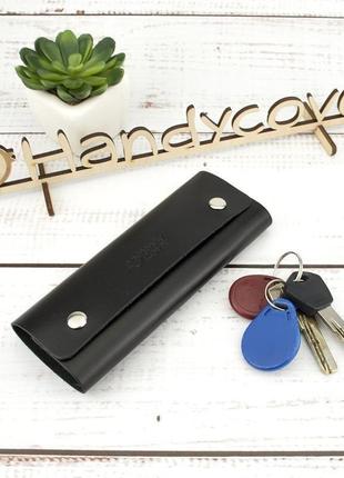 Ключниця шкіряна на кнопках з карабінами чорна hc0077 black1 фото