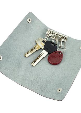 Ключниця шкіряна на кнопках з карабінами сіра hc0077 grey7 фото