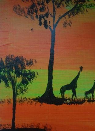 Ар-деко картина "жирафы на закате"5 фото