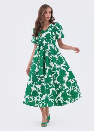 Разные цвета! романтичное летнее платье из хлопка миди ниже колен длинное с короткими рукавами зеленоватое розовое белое5 фото