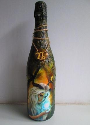 Декоративная бутылка в технике декупаж знаки зодиака: козерог1 фото