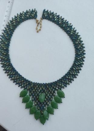 Винтажное ожерелье, бисер, натуральный агат9 фото