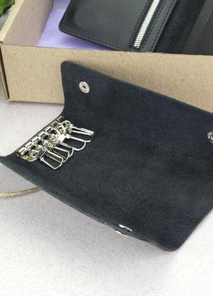 Подарочный набор мужской handycover №52: кошелек + ключница + ремень (черный)8 фото