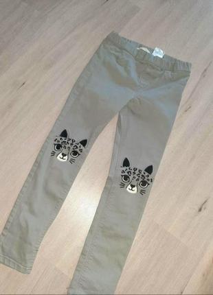 Стрейчевые джинсы н&amp;м брюки леопард кот котики джинс