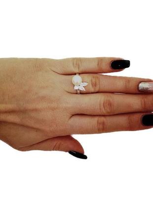 Женское серебряное кольцо  с натуральным жемчугом и кубическим цирконием2 фото