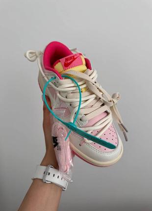 Женские кроссовки найк сб данк белые с розовым премиум / nike sb dunk x off white “pink cream laces” premium6 фото