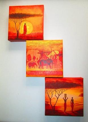 Модульна картина, триптих 'африканський захід'4 фото
