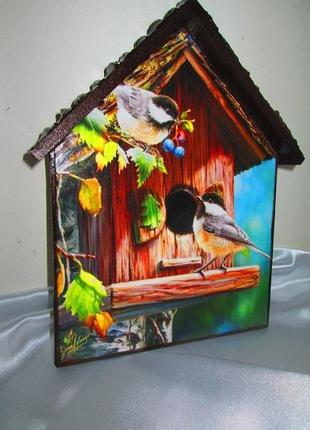 Ключниця -будиночок "пташки-невелички ", настінна вішалка у вітальню, дитячу.1 фото