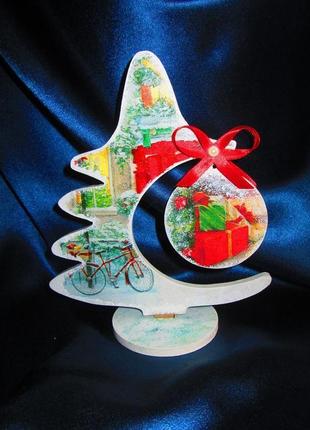 Новогодняя, рождественская декоративная елочка "канун рождества", декупаж, настольная елка