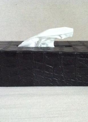 Салфетница черная кожаная прямоугольная текстура крокодил премиум офис декор black&white5 фото