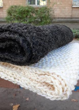 Снуд теплый белый шерстяной шарф хомут вязаный спицами зимний подарок2 фото