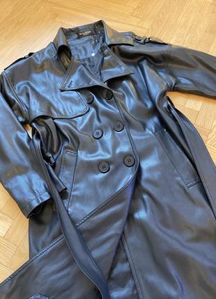 Черное кожаное пальто, экокожа, кожанка, гранж панк y2k6 фото