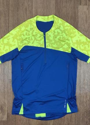 Вело футболка decathlon rockrider джнрсі мтб спортивна синя камуфляжна чоловіча