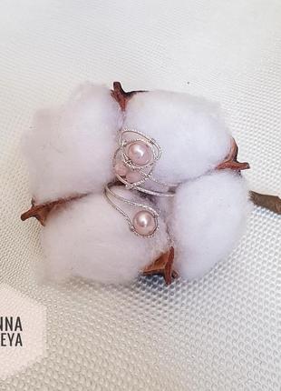 Серебрянные серьги с натуральным розовым жемчугом3 фото