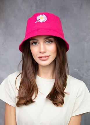 Панамка рожева хлопкова з ромашкою панамка літня пляжна шляпа капелюх