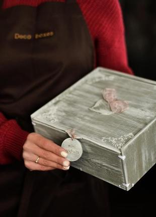 Коробка пенал дерев'яна 17х20х10см з розсувними кришкою подарунковий ящик6 фото