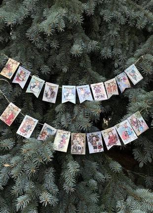 Деревянные ретро флажки с зимними сюжетами из серии "рождество"5 фото