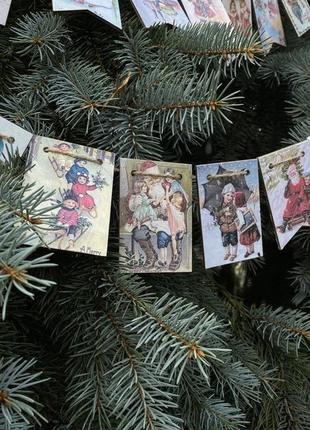 Деревянные ретро флажки с зимними сюжетами из серии "рождество"6 фото