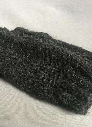 Перчатки митенки из шерсти черно-серые вязаные спицами короткие варежки без пальцев на зиму1 фото