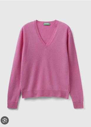 Светер люкс бренду benetton 100% virgin wool v -neck sweater coral pink italian yarn1 фото