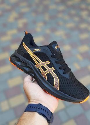 Asics черные с оранжевым кроссовки кеды мужские акс весенние летние демисезонные демисезон низкие текстильные сетка легкое качество5 фото