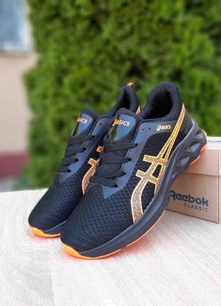 Asics черные с оранжевым кроссовки кеды мужские акс весенние летние демисезонные демисезон низкие текстильные сетка легкое качество3 фото