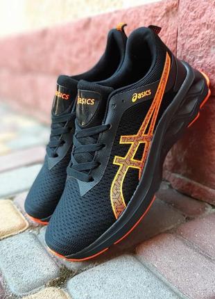Asics чорні з помаранчевим кросівки кеди чоловічі асікс весняні літні демісезонні демісезон низькі текстильні сітка легкі відмінна якість8 фото