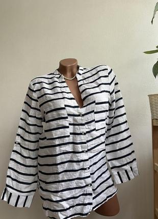 Сорочка в смужку льон жіноча блуза натуральна zara s-m9 фото