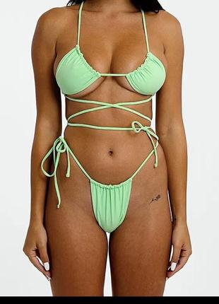 Секси купальник новый бразильяны на шнурках стильный зеленый 2024