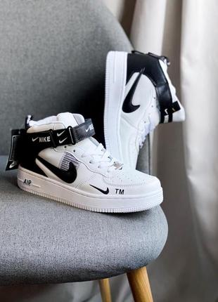 Nike air force 1 high black white tm6 фото