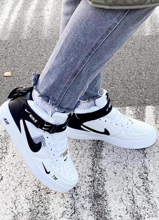 Nike air force 1 high black white tm7 фото