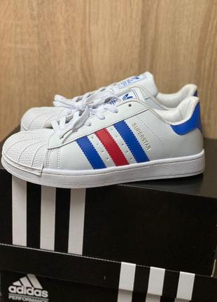 Adidas superstar white blue red