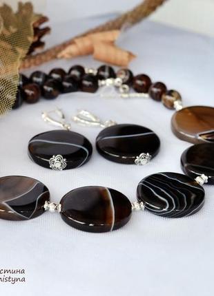 Ожерелье и серьги из крупных бусин агата2 фото