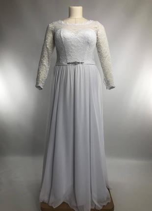 Весільна сукня а силуету білого кольору 58 і 60 розміру з гіпюровим рукавом і шифонової спідницею !!1 фото
