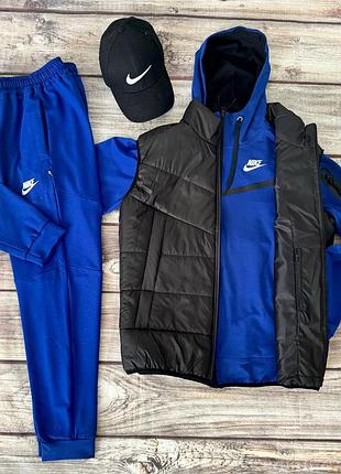 Весенний комплект nike: спортивный костюм на молнии с капюшоном + жилетка с капюшоном. кепка в подарок