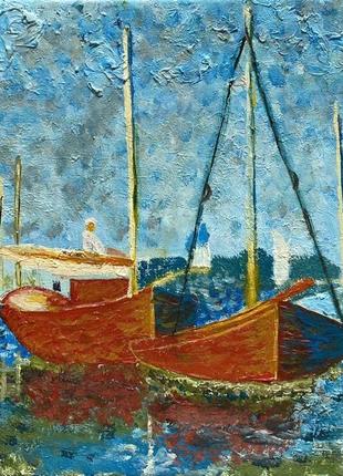 Картина репродукция клода моне «red boats at argenteuil“.