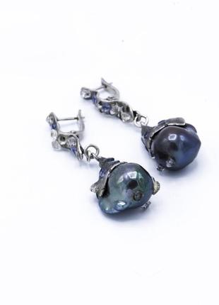 Сережки з перлами - сережки з перлинами - сережки з кристалами кварцу - танзанит2 фото