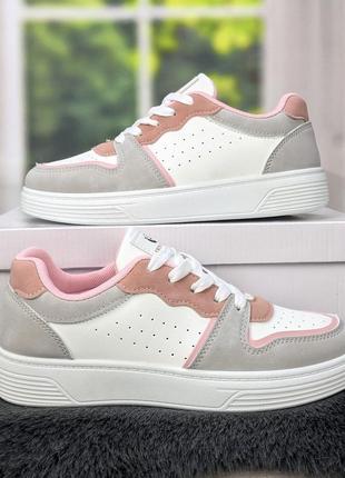 Кроссовки кеды женские белые с серым и розовым swin-shoes 44392 фото