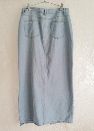 Трендова батальна джинсова спідниця максі з розрізом4 фото