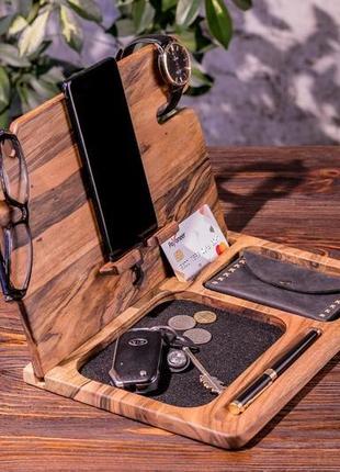 Дерев'яна підставка для смартфона, телефону дерев'яний органайзер «щоденник»4 фото