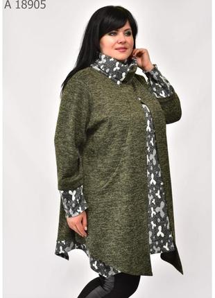 Туніка жіноча а-силуету+size колір оливка3 фото